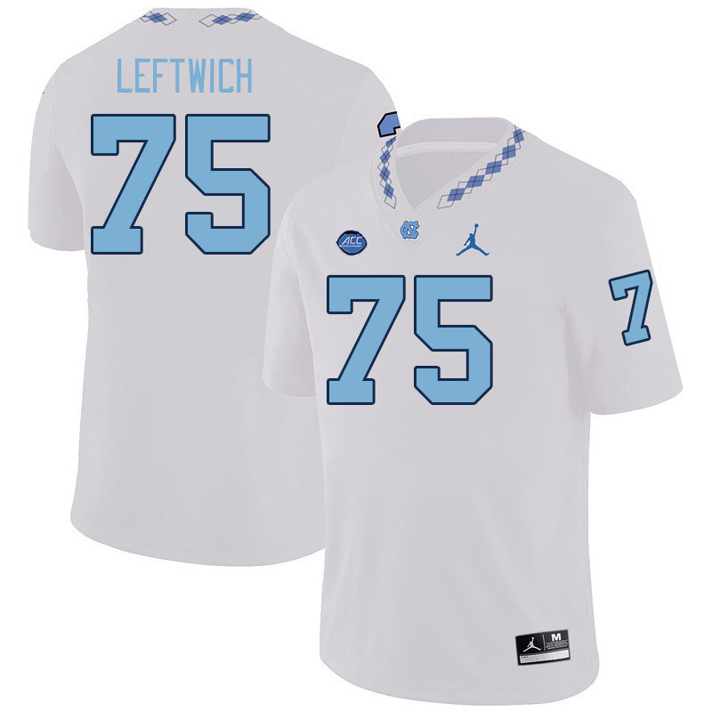 Men #75 Jakiah Leftwich North Carolina Tar Heels College Football Jerseys Stitched-White